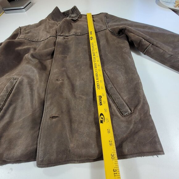 Men's Guess Leather Frontier Sherpa Fleece Lined Jacket Coat Sz Large Brown READ - Picture 13 of 16